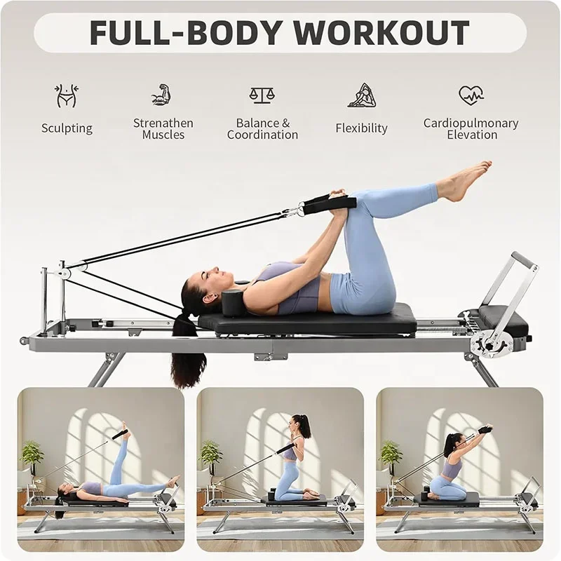 Newly Upgraded Fitness Home Foldable Portable Yoga Exercise Equipment Aluminum Folding Machine Pilates