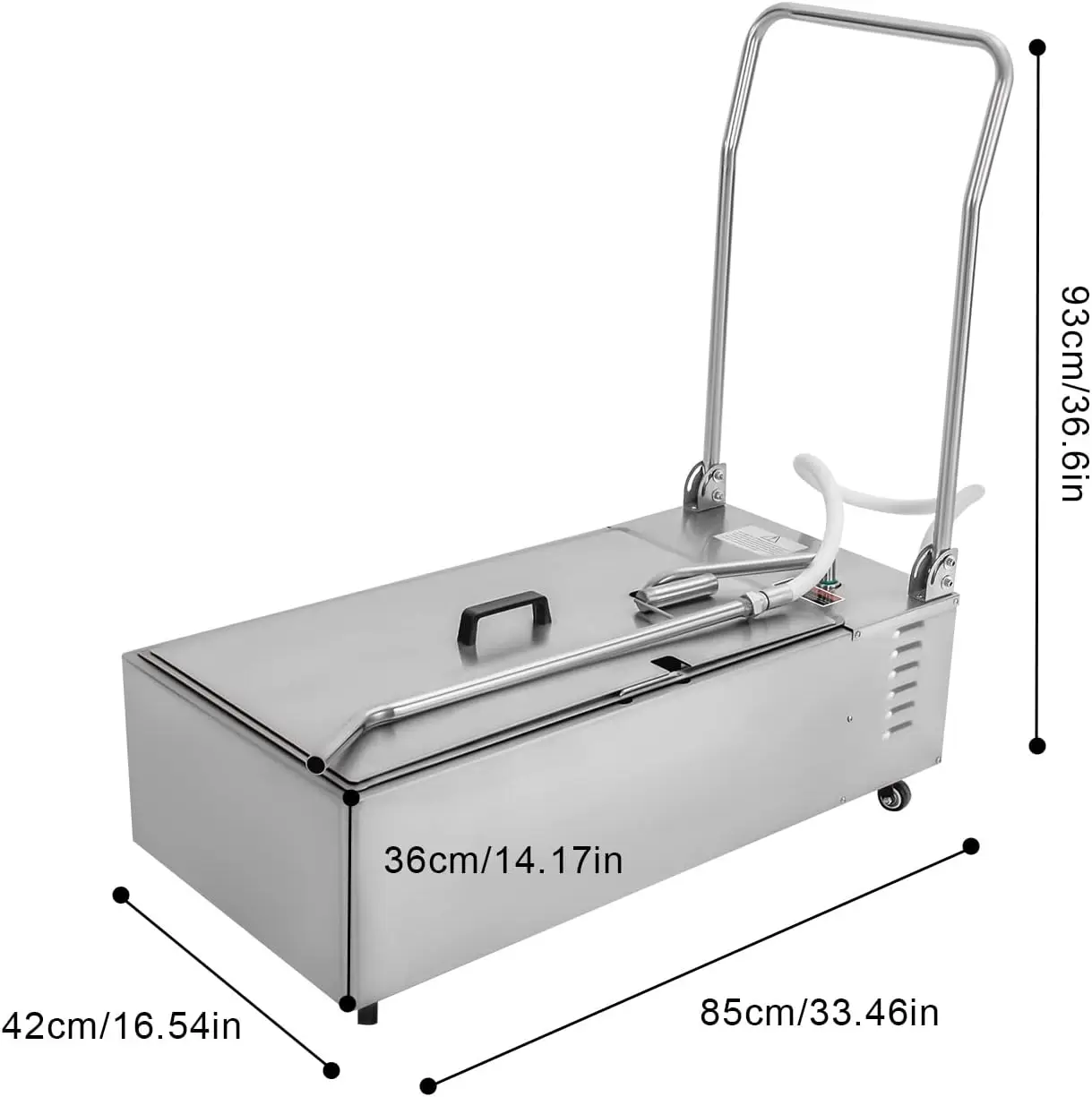 Mobile Fryer ,55L/14.5Gal 370W Frying Cart,110Lb Load Oil Filtration System Cart,1.8Ft² 2.64Gpm Stainless Steel