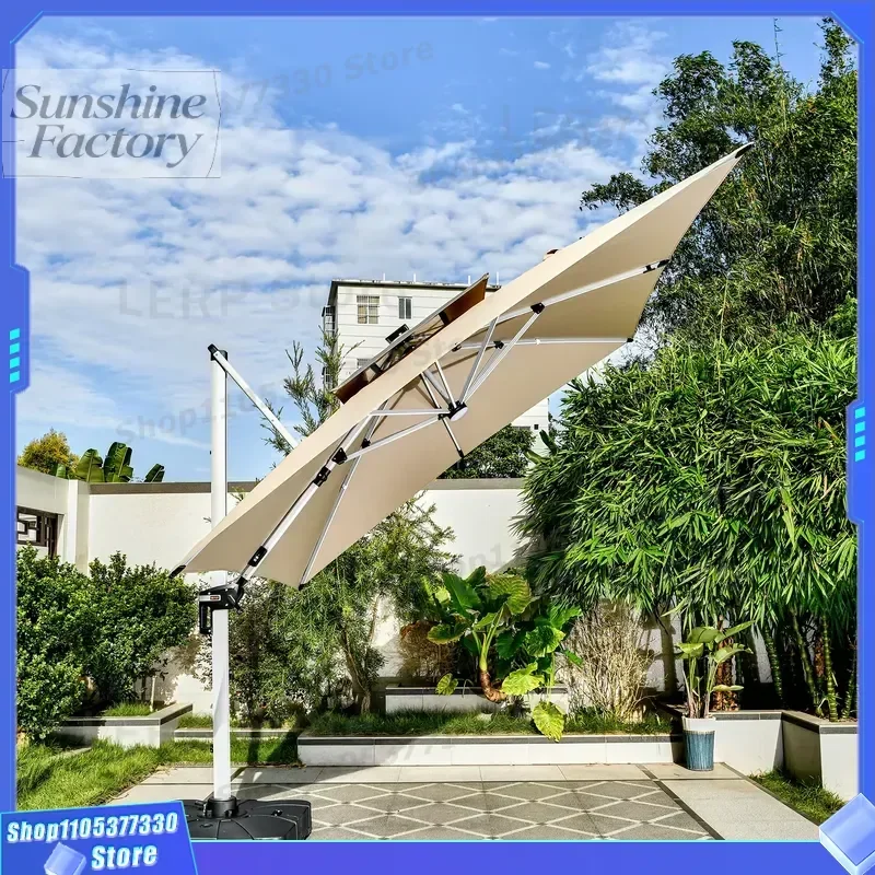 3.5M Solar LED Waterproof Patio Umbrella Outdoor Market Beach Tent Shelter Hotel UPF 50 Pop Sunshade Furniture Sets