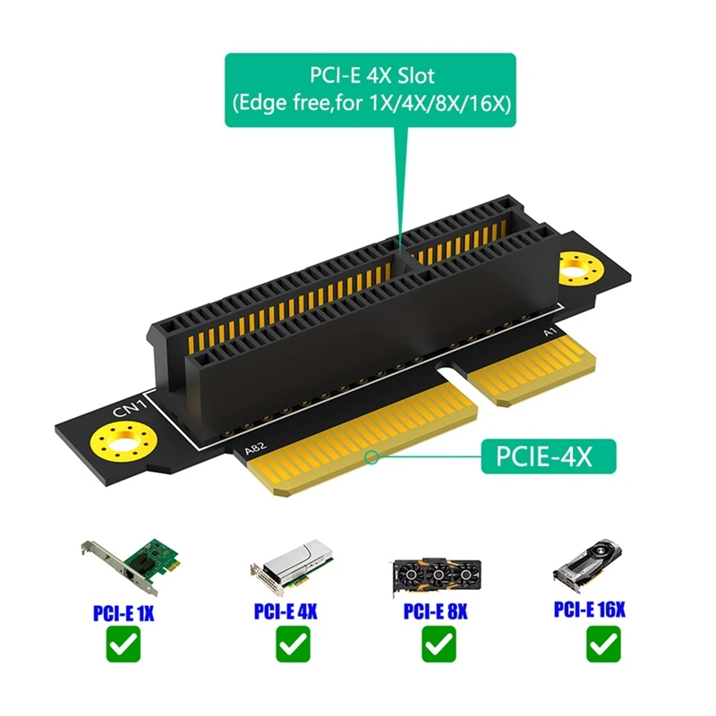 Top-PCI-E 4X 3.0 90 Degree Reverse Male To Female Riser Card For 1U Server (Installation Direction Towards CPU)