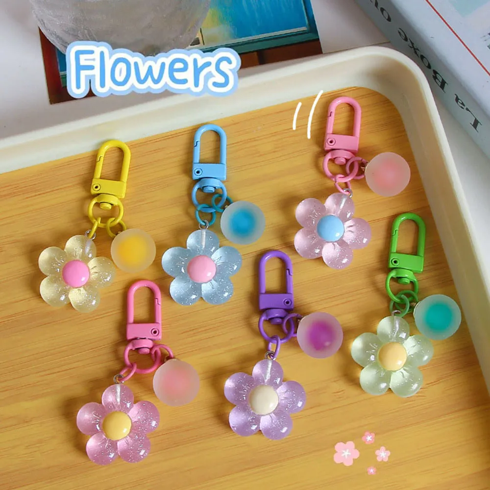 Cartoon Flowers Key Holder Candy Color Bag Pendant DIY Creative Bag Hanging Trinket Colorful Fashion Keychain Decoration