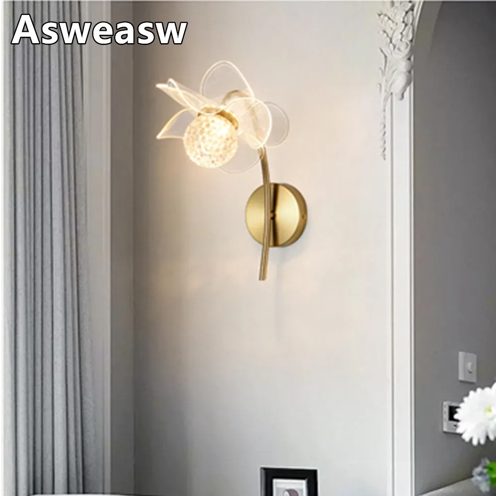 Nordic crystal LED Wall Lamp Living Room Bedroom Background Wall Light Corridor Aisle Attic Bedside Lamps Home Modern Fixture