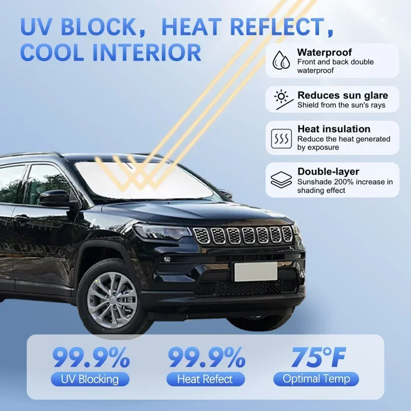 For Jeep Compass Import 1.4T 2.4T Car Windshield Sun Shade Sunshade Sun Visor Protector Blocks UV Rays Summer Car Accessories