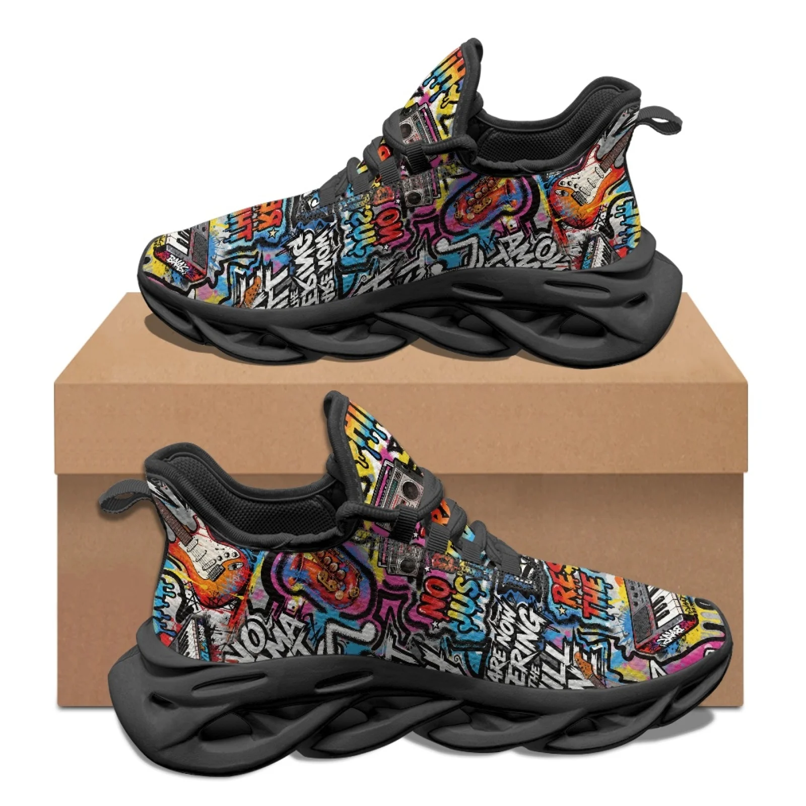 PENSTROLL Music Graffiti Lightweight Men's Running Shoes Blade Men's Sports Shoes for Work Breathable Blade Running Shoes