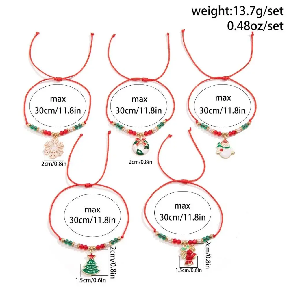 Santa Claus Woven Bracelet Set, Xmas Tree Pulseiras, Snowflake Beaded Jóias, Corda de Rosca Presentes, 5Pcs por Conjunto