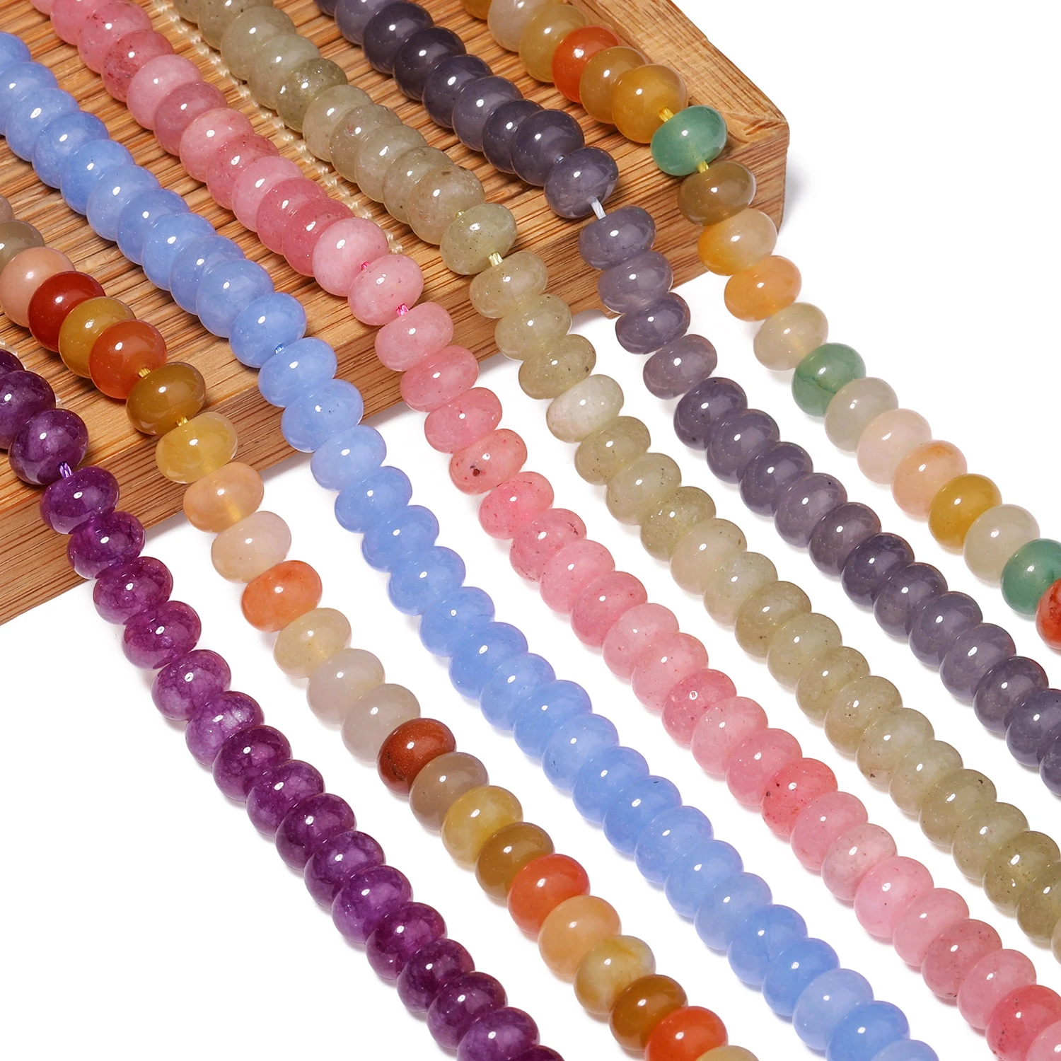 8x5mm Abacus Shape Multicolor Prehnite Jade Sunstone Spacer Loose Stone Beads for Jewelry Making Handmade DIY Bracelet Accessory