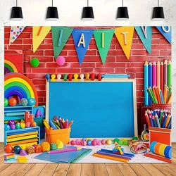 Welcome back to School Party Banners - Colorful crayon themed polyester photography background for classroom and home decor