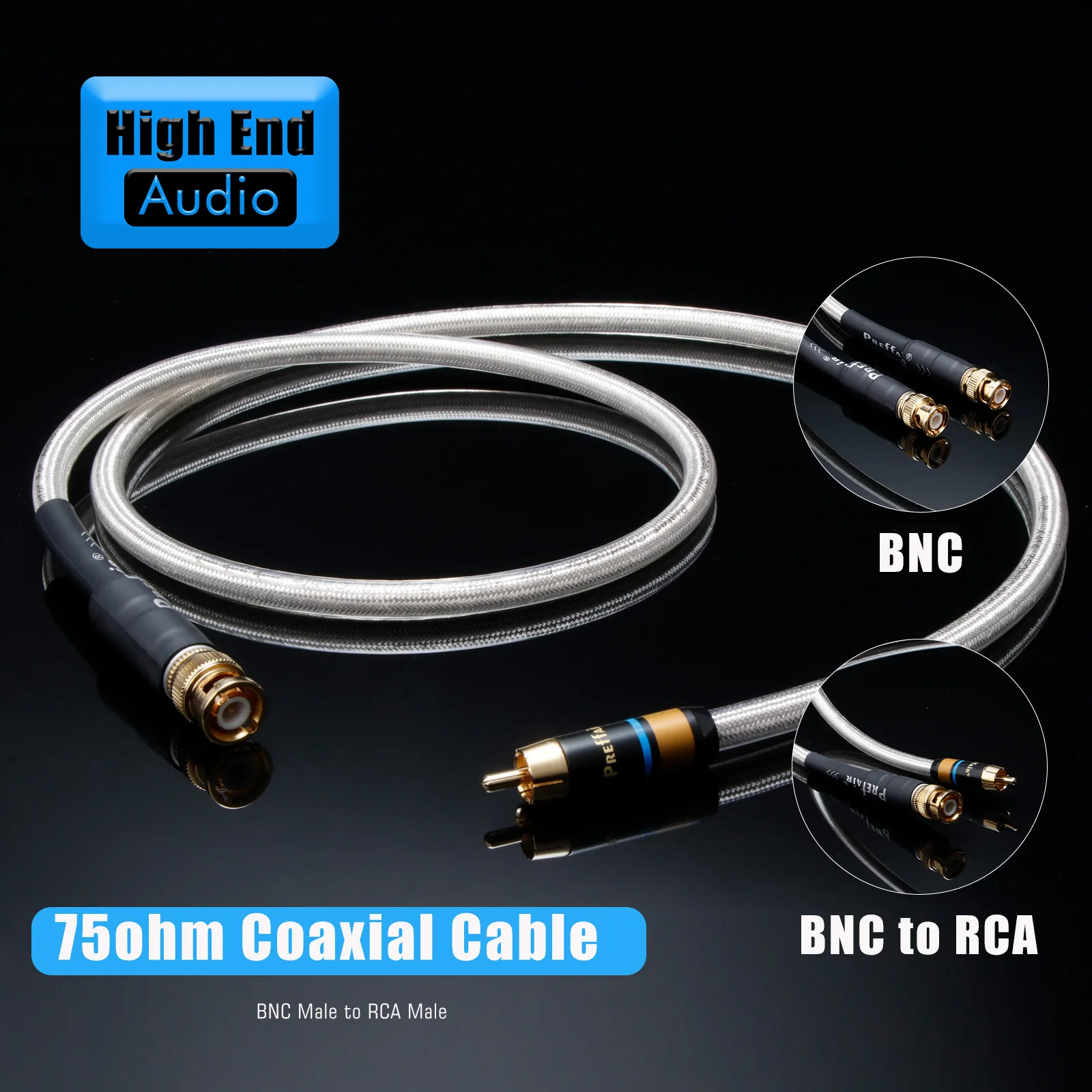 Preffair OCC Silver Plated BNC Male to RCA Male 75 Ohm Video Cable Coaxial BNC Extension Cable for CCTV Camera Accessories
