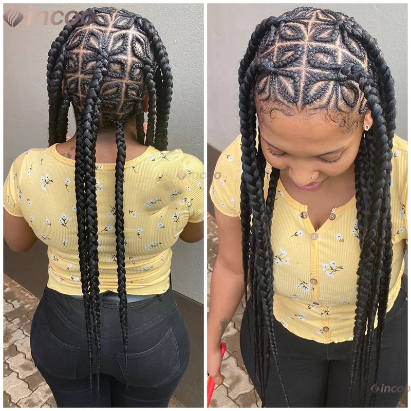 

36" Butterfly Shaped Braided Wigs For Black Women Knotless Box Braiding Lace Front Wig Braid African Braided Wig Synthetic Wigs