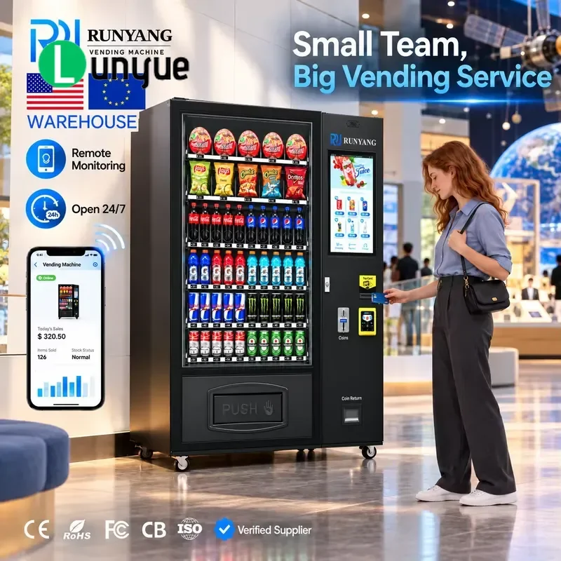 Coin Operated Touch Screen Automatic Intelligent Vending Machine for Snacks and Beverages Combination Self Service Kiosk