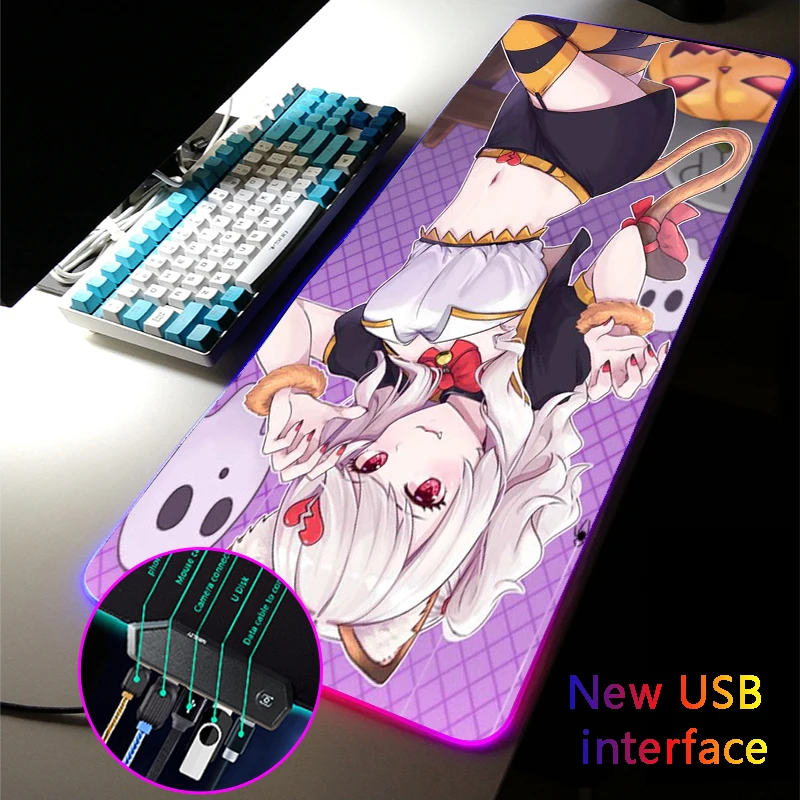 

Sexy Cute Girl RGB Mouse Pad Anime Multi-interface Four USB Docking Dock Mechanical Keyboard MousePad Typec Interface Desk Mat