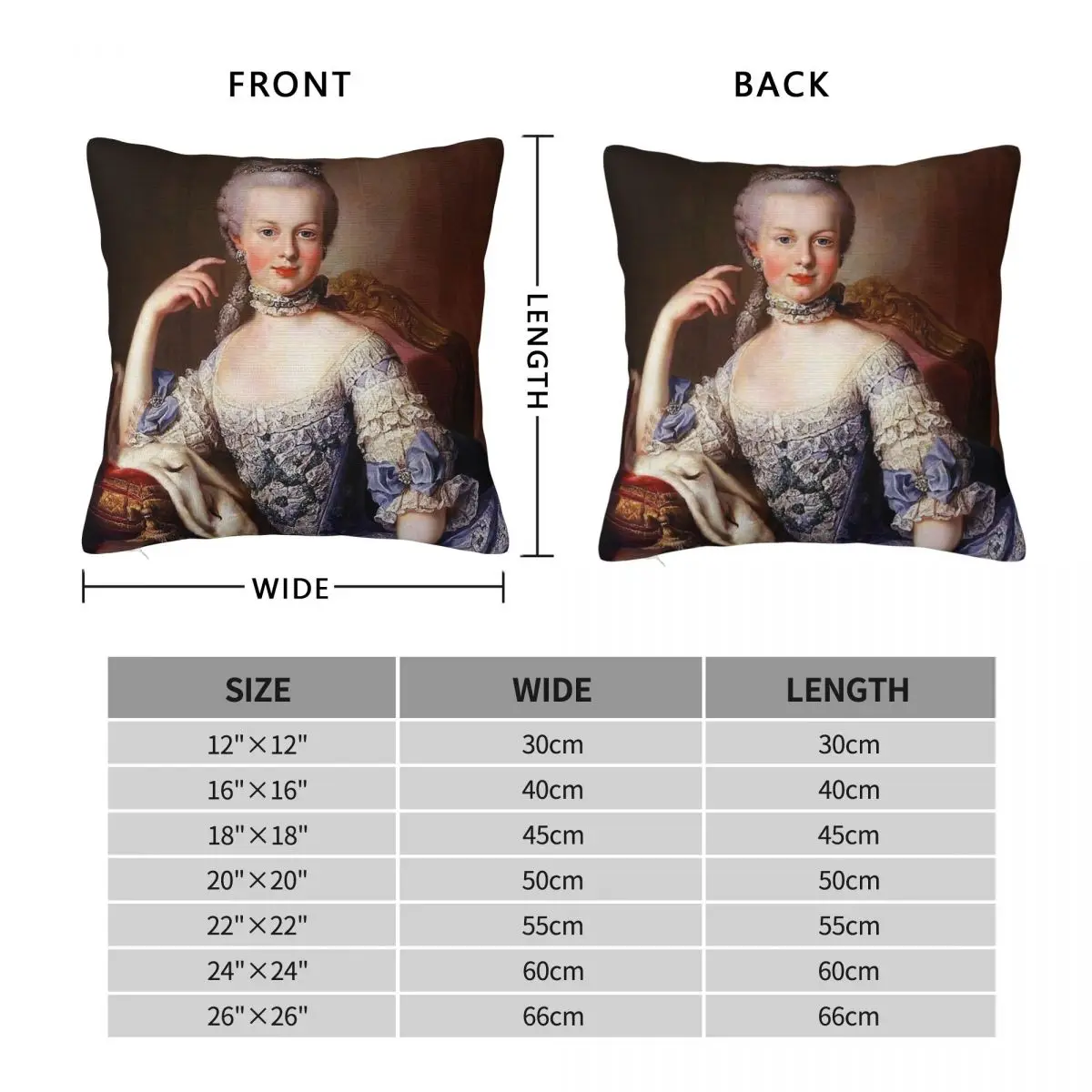 Marie Antoinette Martin Van Meytens Square Pillowcase Polyester Linen Velvet Printed Zip Decorative Bed Cushion Case