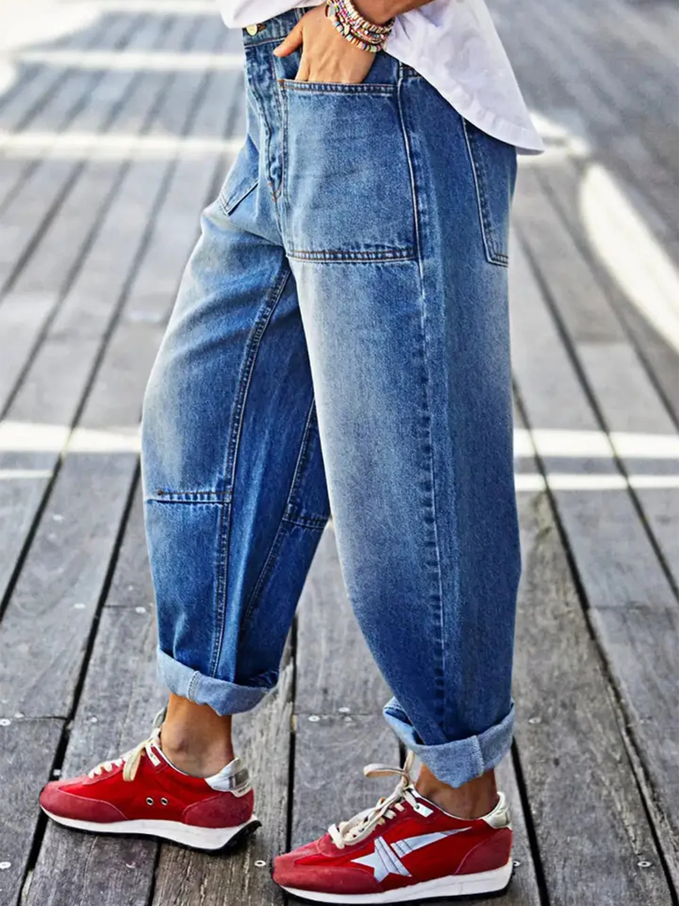 女性用ミッドウエストのファッショナブルなカジュアルブルージーンズ、多用途、カフスデザイン、オールシーズン対応、クリアランスセール、秋新作