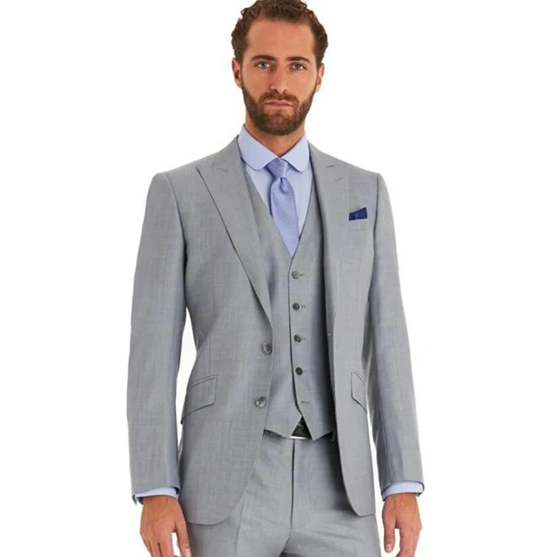 Light Grey Men Suit 2024 Two Buttons 3 Pieces Wedding Suits for Men Groom Tuxedos Business Formal Suit Male (Jacket+Pants+vest)