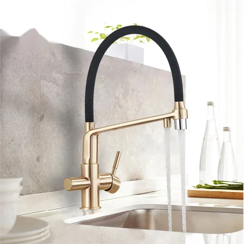 rozin Filter Kitchen Faucet Brushed Gold 360 Swivel Pure Water Faucets for Kitchen Black Pull Down Purification Water Mixer Tap