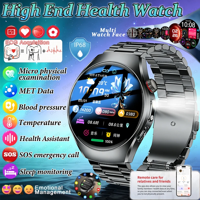 

2026 New ECG Smart Watch Micro Physical Examination Men 1.47 " Screen Sports Heart Rate Blood Pressure SOS BT call Health Watch