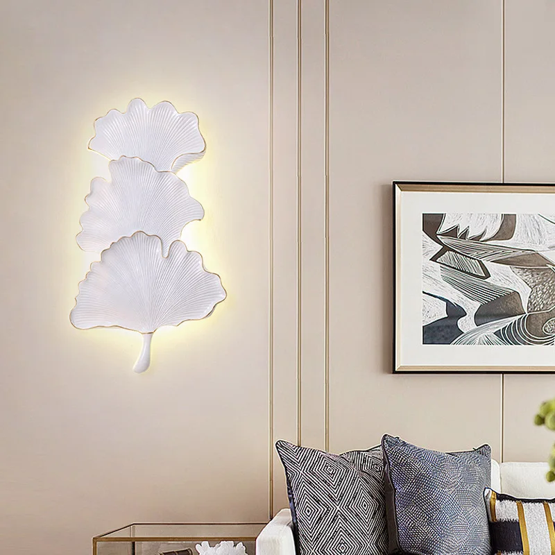 Ginkgo leaf resin wall lamp light luxury living room bedroom art TV background corridor decoration guest room hotel wall hanging