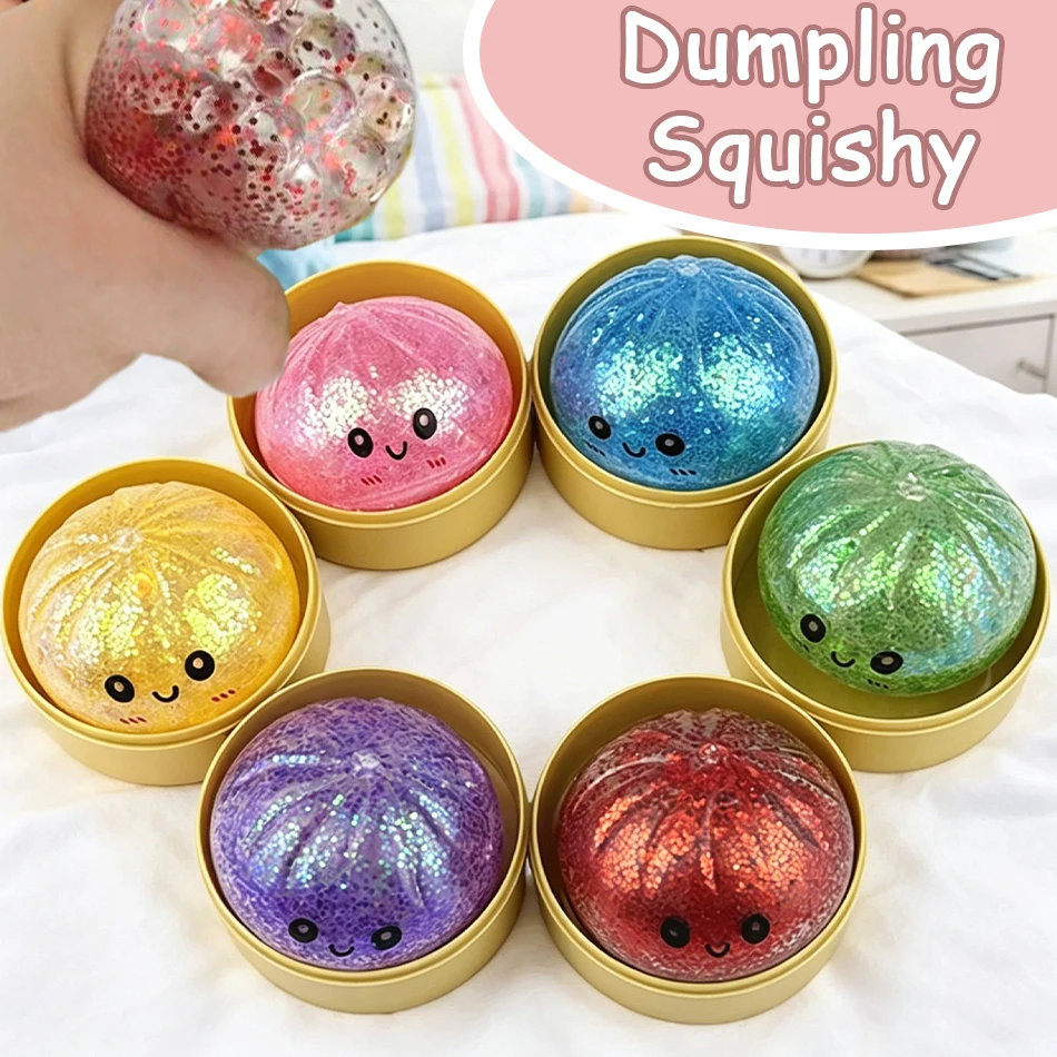 

In Stock Glitter Dumpling Glitter Dumpling Squishy Blind Box Dumplings Sensory Squeeze Toy for Stress Relief Desktop Decoration