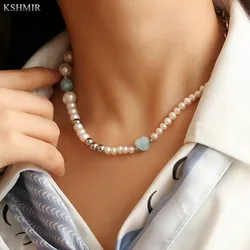 2022 new cold style fashion personality natural stone freshwater pearl necklace INS classic stitching female clavicle accessorie
