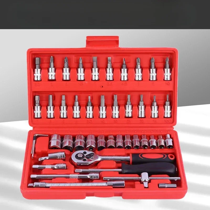 46PCS 1/4 Inch Drive Socket Set,Metric Ratchet Wrench Sets Mechanic Tool Kits for Household Auto Repair