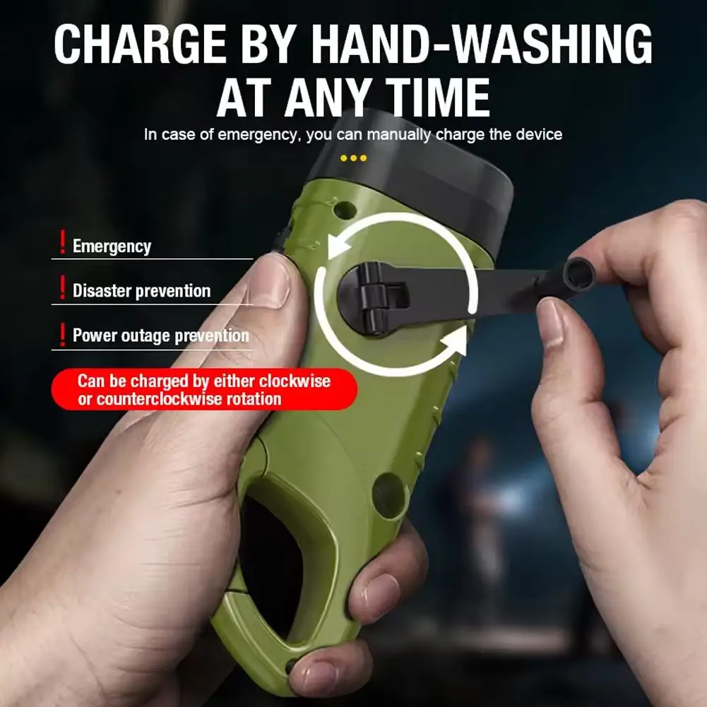 500mAh Portable Outdoor Hand Crank Solar Powered Flashlight For Fishing Hiking With Buckle Outdoor Emergency Lamp