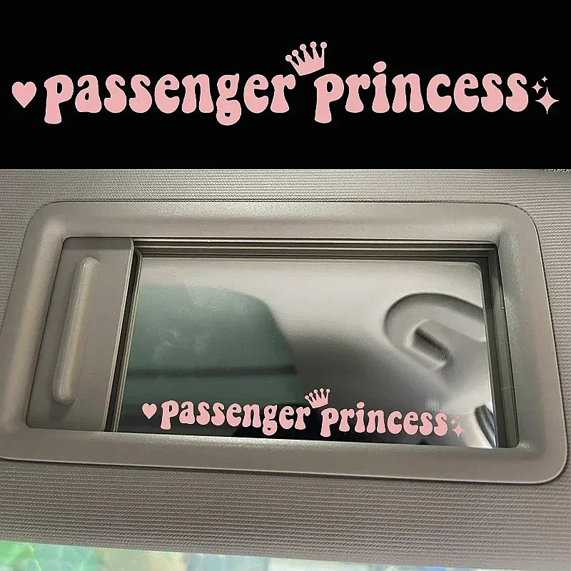 15x2.3cm Funny Passenger Princess Sticker, Crown Heart Text Vinyl Decal, Decorative Label for Car Rearview Mirror