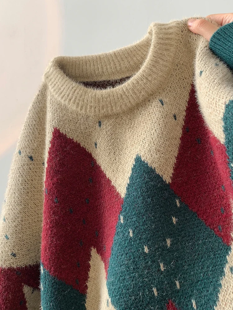 

Retro American Cisas Sweater Men's Winter Trendy Loose Couple Lazy Knitted irt Polyester Acrylic Fiber Warm Soft Comfor...