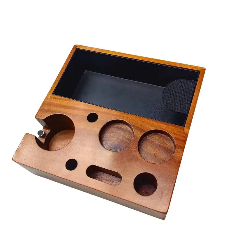 Wooden Espresso Knock Box and Tamping Station 51/54/58MM Espresso Coffee Anti-pressure Walnut Pad Stand Coffee Accessories