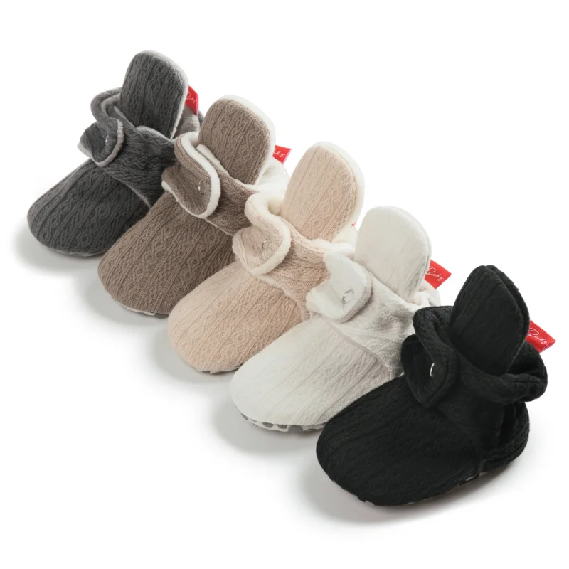 Newborns Baby Boy Girl Socks Shoes Cotton Knit Pure Color Toddler Shoes Anti-slip Flat Rubber Sole First Walkers Infant Shoes