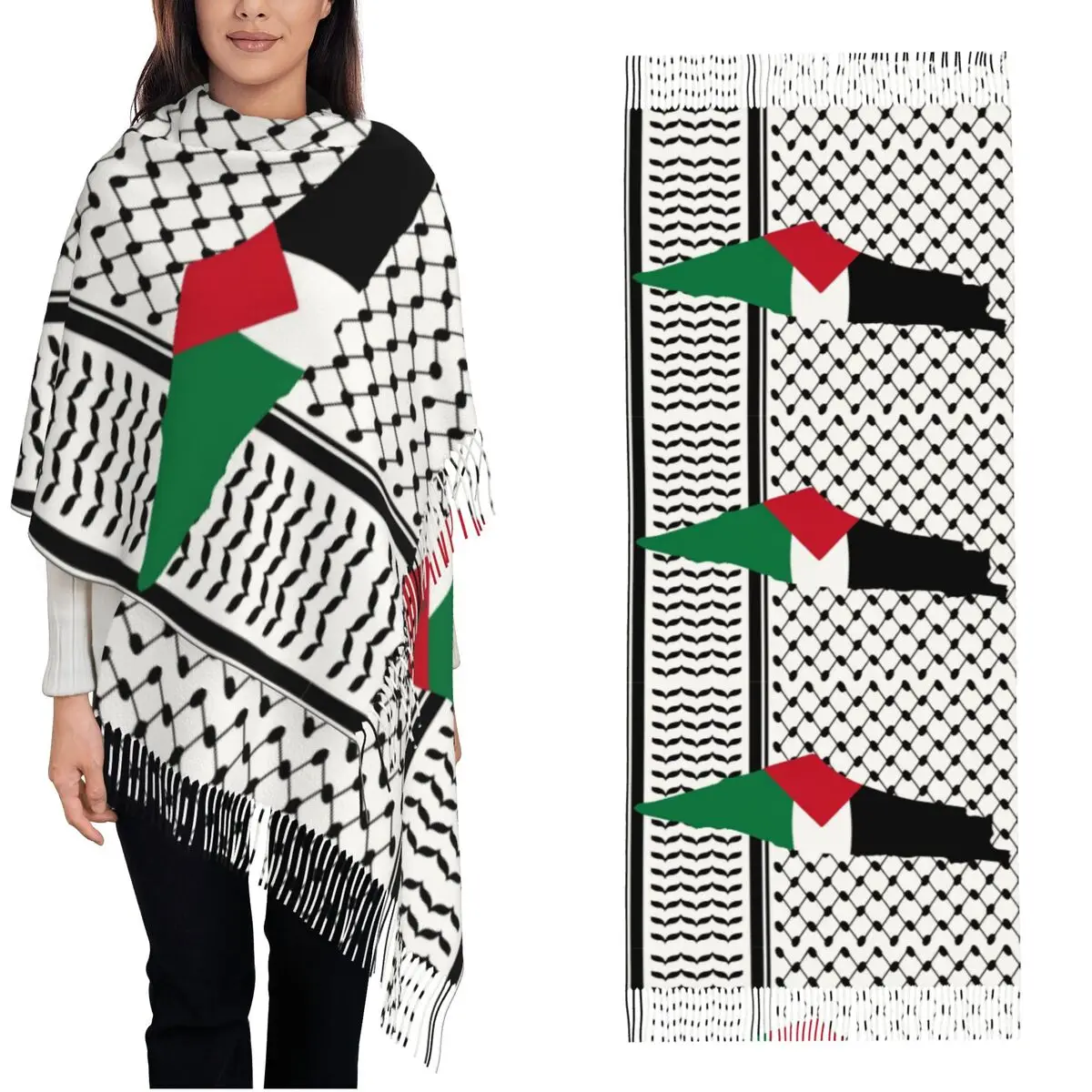 

Женский шарф с кисточками, палестинский шарф Keffiyeh с узором, большая супермягкая шаль, палестинские подарки, кашемировый шарф