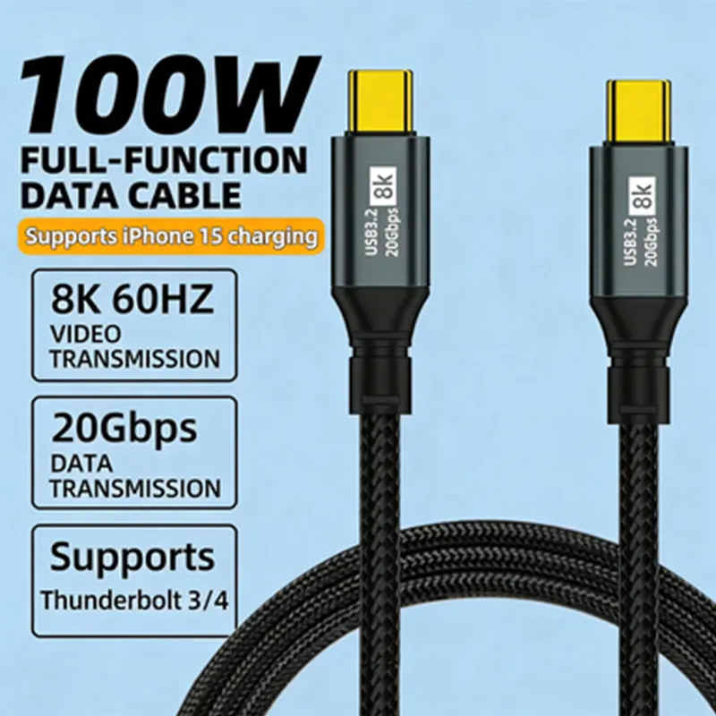 5A PD100W USB 3.2 20Gbps Type C to C Cable For iPhone 15 16 
