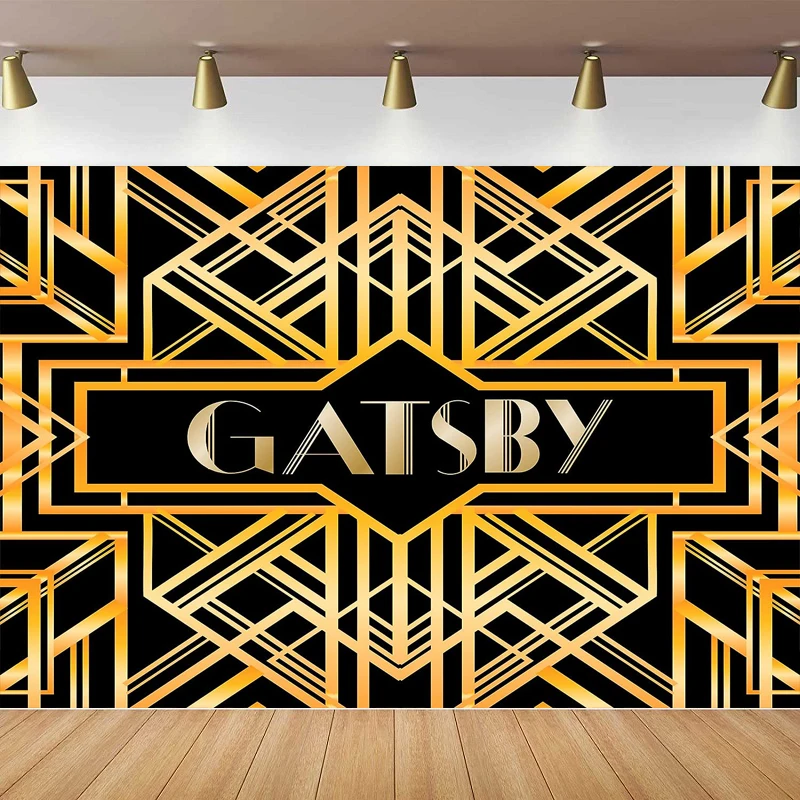 Photography Backdrop Great Black And Gold Golden Poster 1920s Retro Roaring Gatsby Theme Party Decor Adults Birthday Background