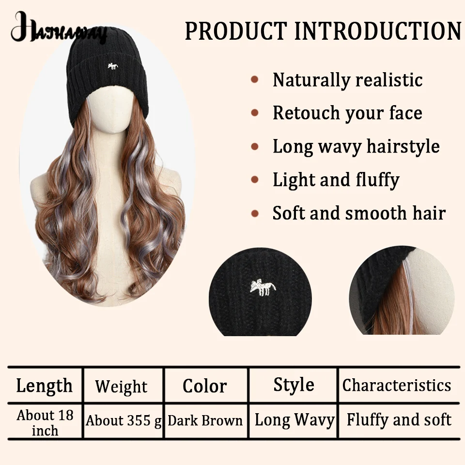 Synthetic Hats Wig Women's Fashion Knitted Hats In Autumn And Winter Highlights Long Curly Hair Wool Wig Hats Full Head Wig Hat