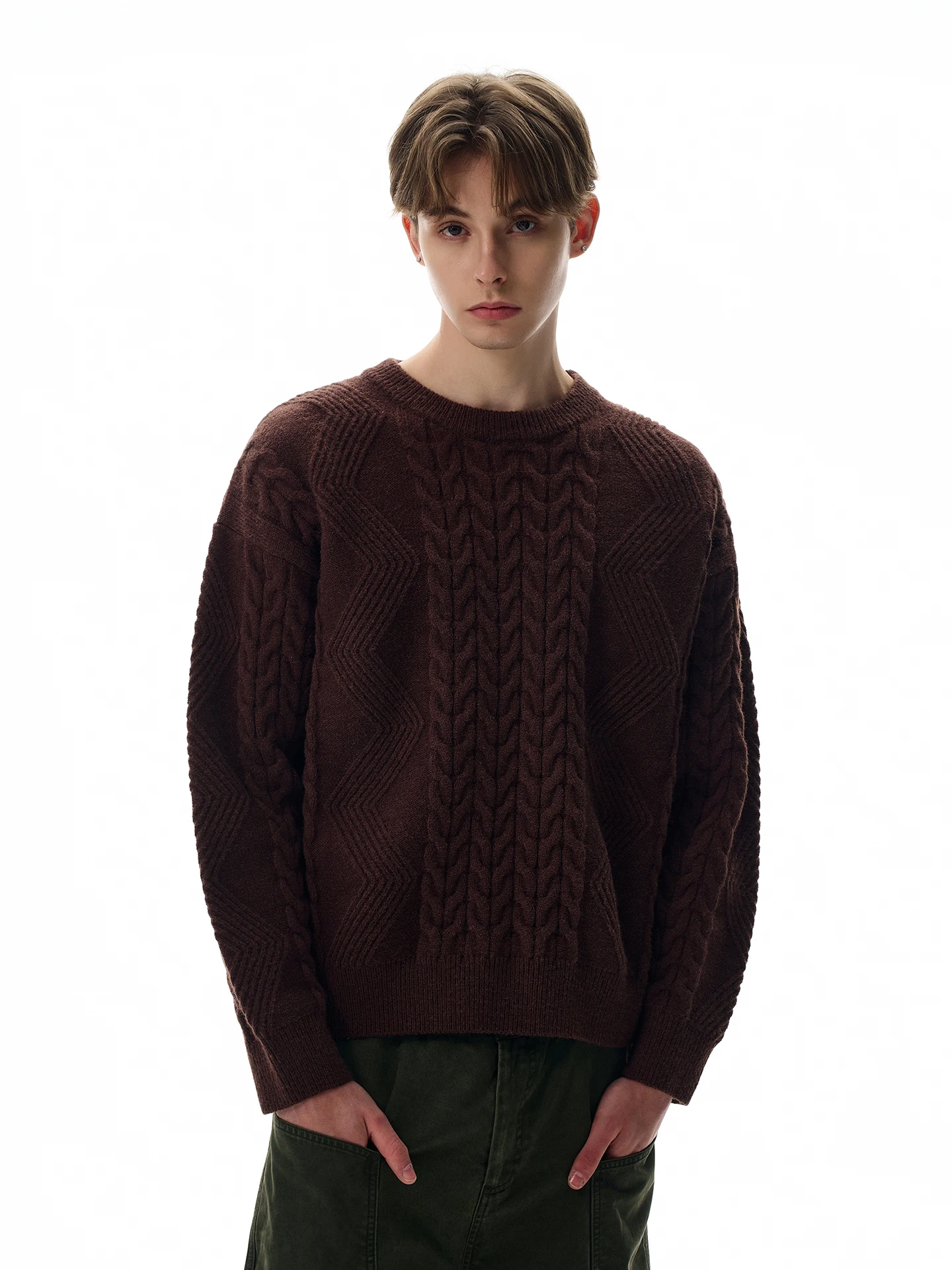 

Свободный вязаный свитер в американском стиле ретро с цветочным дизайном, повседневный коричневый трикотаж Lazy Feel для молодежи, уличный Sle