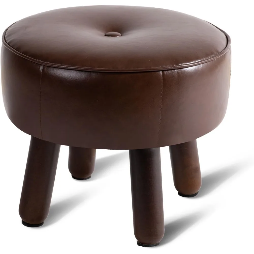 

Round Leather Foot Stool Ottoman, 13x13x10 Inch Under Desk Footrest with Rubber Legs for Living Room Office