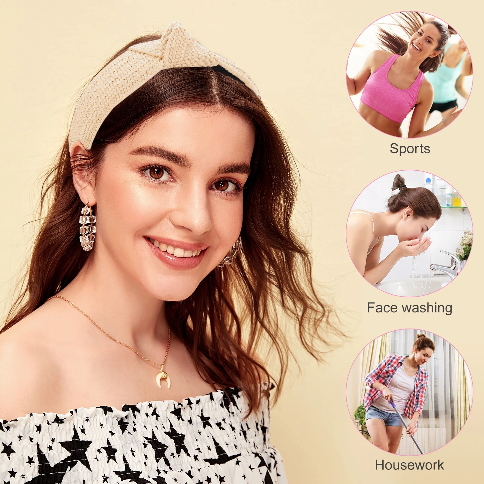 

2 Pcs Hair Accessories for Girls Straw Hairband Headband Women Carnival Ladies Festival Ornament Beige Bands Women's