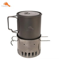 TOAKS Titanium 750ml Pot with Titanium Camping Windscreen Stand and TOAKS Titanium Tent Stakes(2pcsHook Peg)