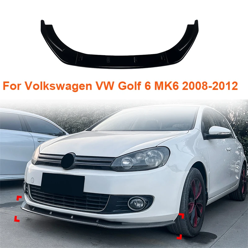 

For Volkswagen VW Golf 6 MK6 2008 - 2012 Glossy black Front Lower Bumper Spoiler Chin Lip Splitter Diffuser Deflector Guard