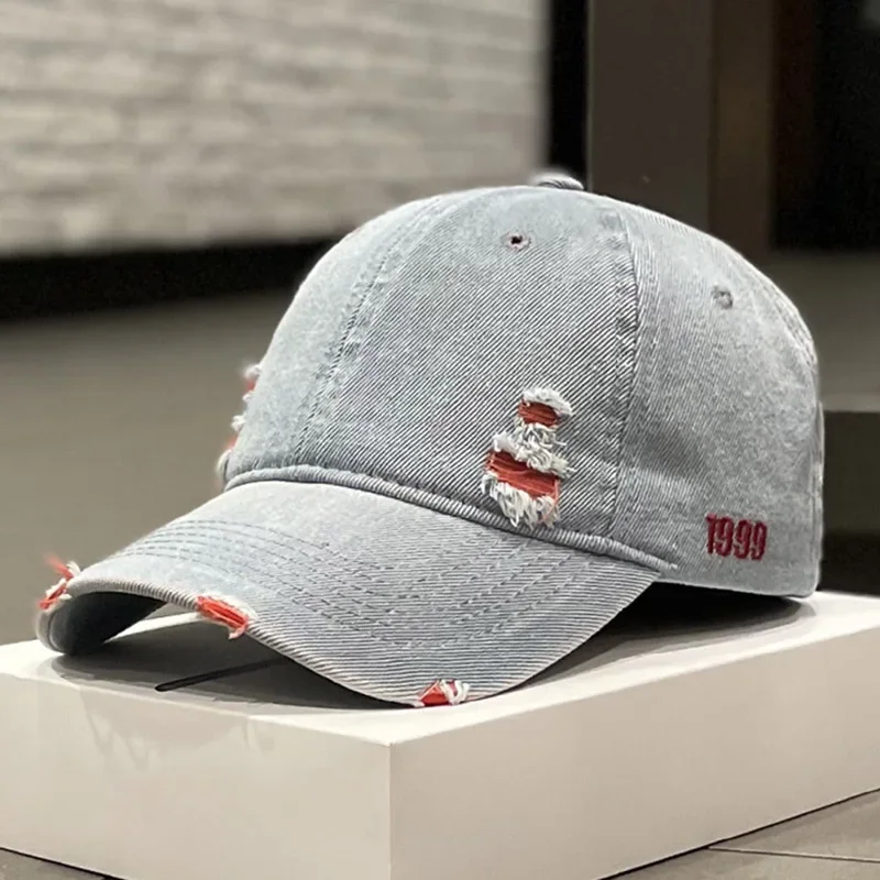 Washed Denim cotton baseball cap Vintage broken hole cap women\'s four seasons  simple fashion versatile  leisure hats for men