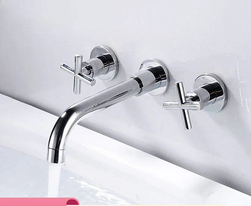 Bathroom Accessories, Dual Handle Basin, Wall Mounted Concealed Hot and Cold Mixing Faucet