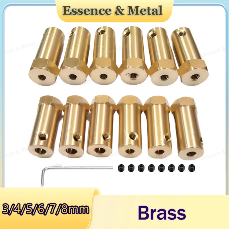 5PCS Extended Hexagonal Brass Shaft Coupling 3/4/5/6/7/8mm Brass Rigid Motor Shaft Coupling Length 30mm with Screw Wrench Parts