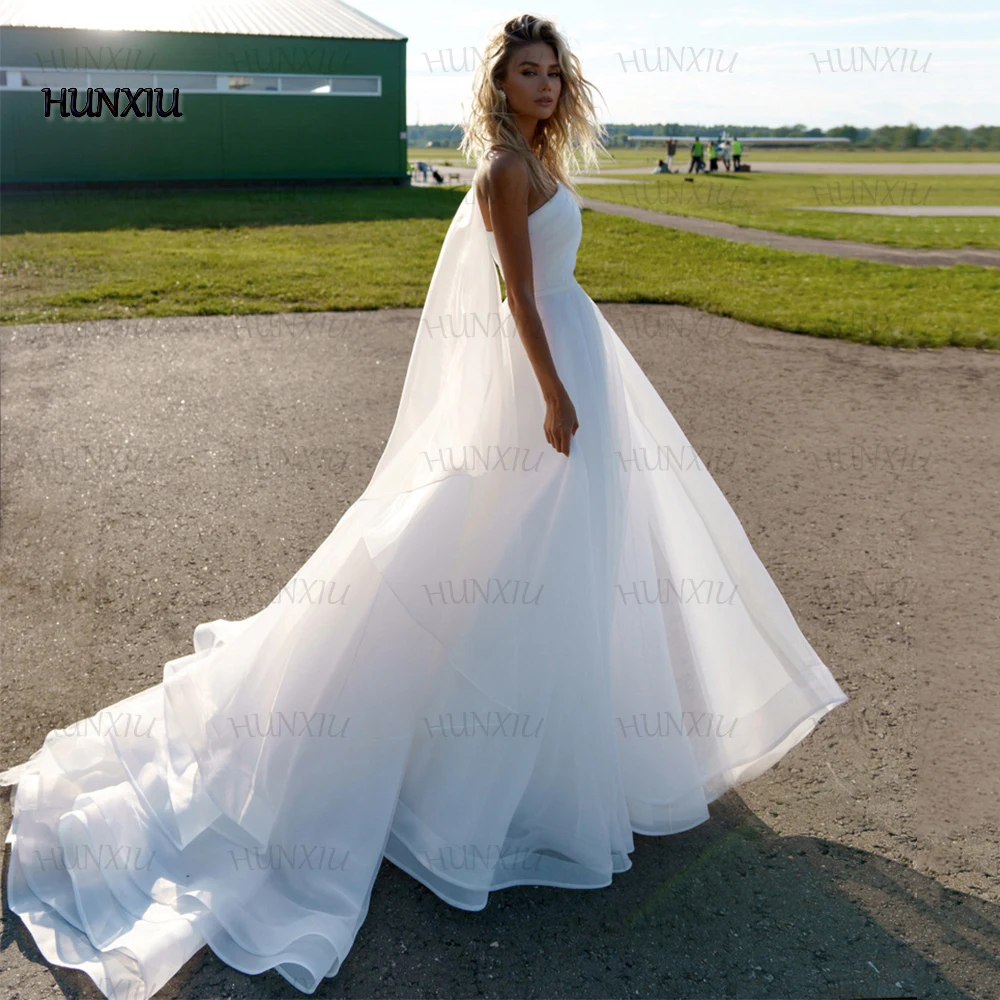 Abito da sposa in Organza civile una spalla senza maniche pieghe abito da sposa Vintage a-line lunghezza del pavimento di alta qualità Robe De Mariée