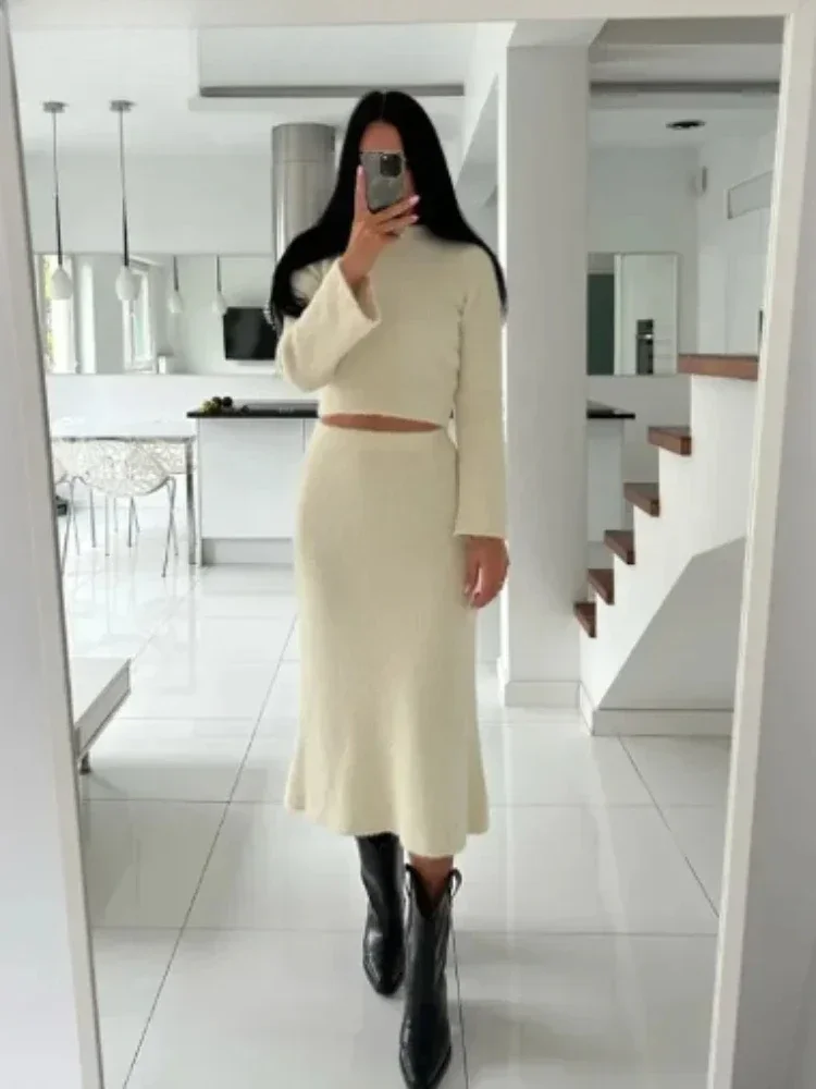Sets of Women 2 Pieces Autumer Winter Sweater Elegant Pullover Women's Suit with A Skirt Set Slim Soft Warm Korean New Two Piece