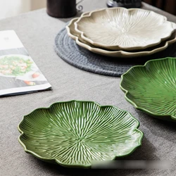 2 Sizes Plates for Food 4 Colors Modern Plate Sets Japanese Style Ceramic Roses Dishes Dinner Set Tableware Serving Dinnerware