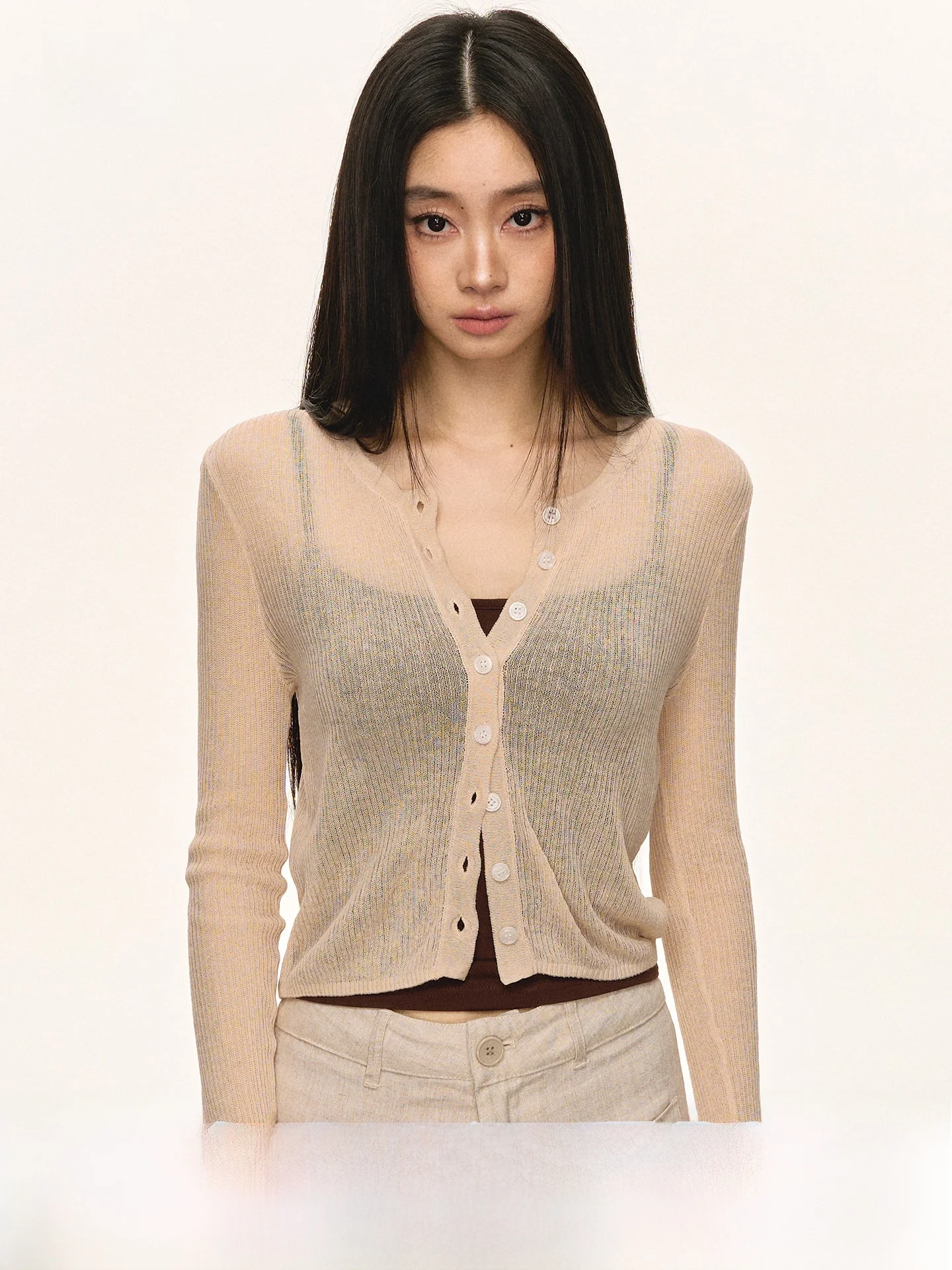 

Вязаный кардиган-накидка Anna Aneae для женщин: весенне-осенний, укороченный, приталенный, с длинными рукавами, открытый, топ