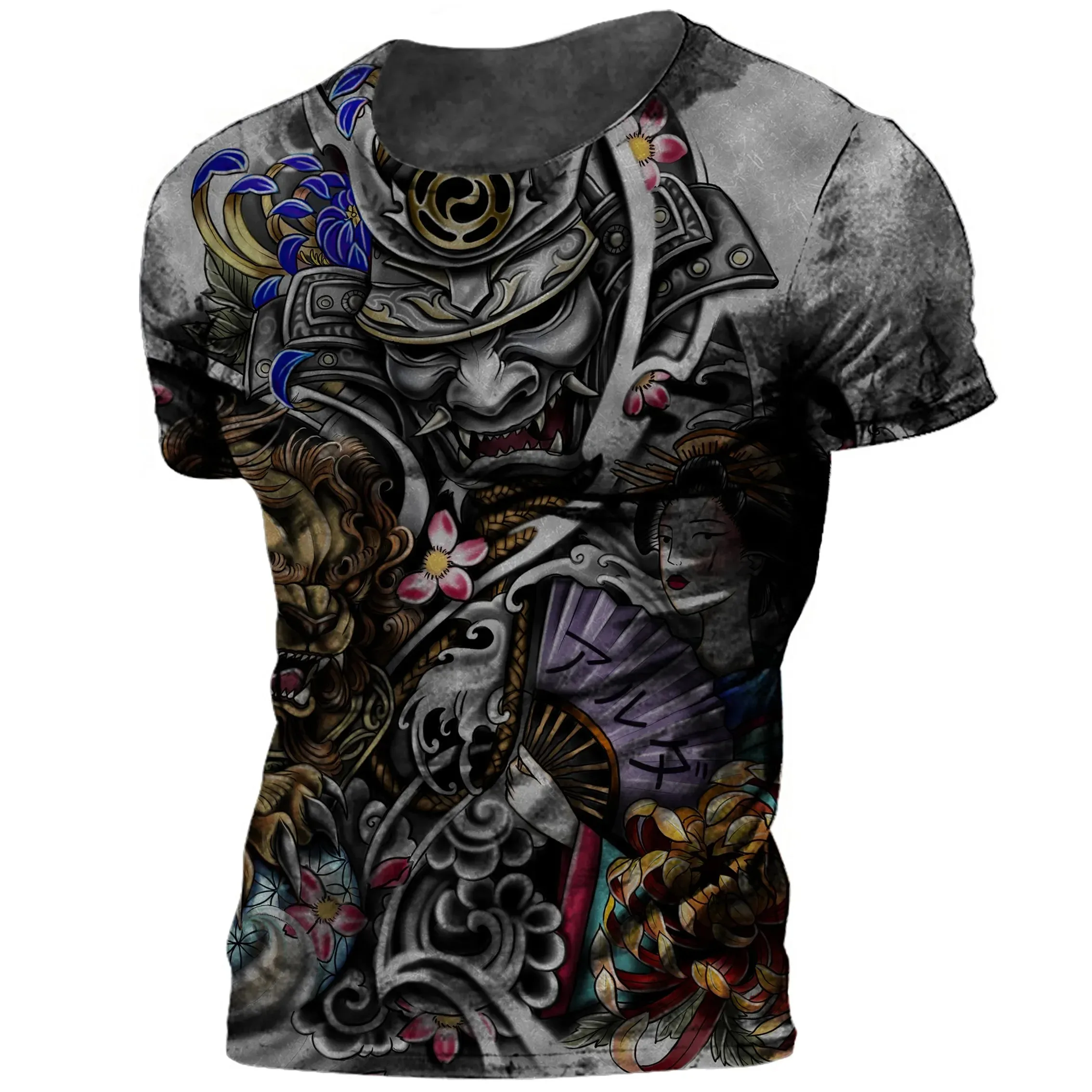 

Samurai Print T-Shirts for Men Short Sleeve Harajuku Fashion Round Neck Top Loose Comfortable Oversized Stylish Sports T-Shirts