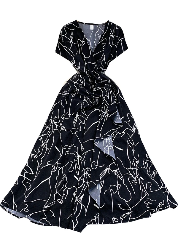 تنورة Ele Stripe Print V-Ne Dr للسيدات بتصميم حزام الخصر غير متماثلة طويلة Dr Commute Sle ort Sve على شكل حرف a