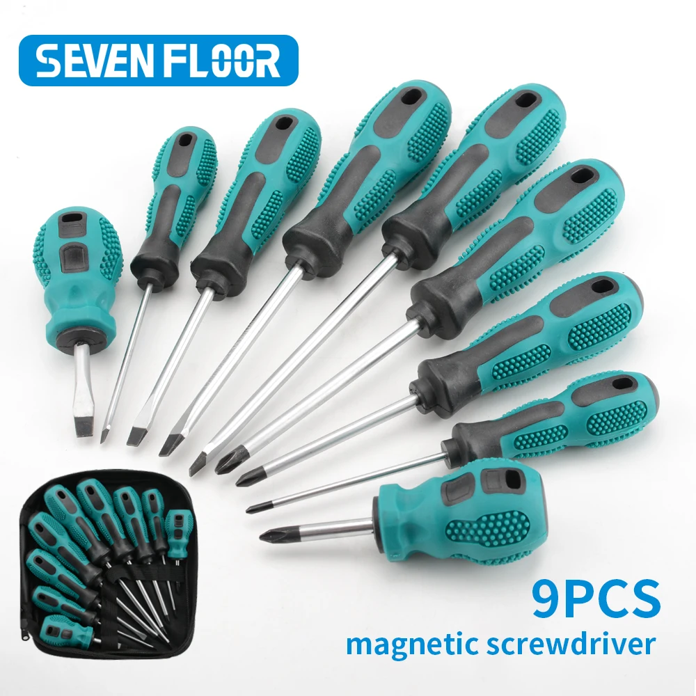 9/6Pcs Magnetic Screwdriver Set Heavy Duty Manual Cross Head Screwdriver Metric Flat Head Screwdriver for Electronics Furniture