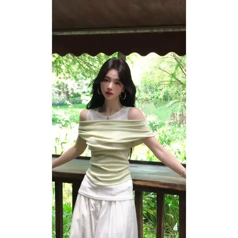 One-Line Collar Tops Best-Selling Matching Loose Wide-Leg Pants Suit Trendy Two-Piece Suit for Women Summer New Style Gentle view 6