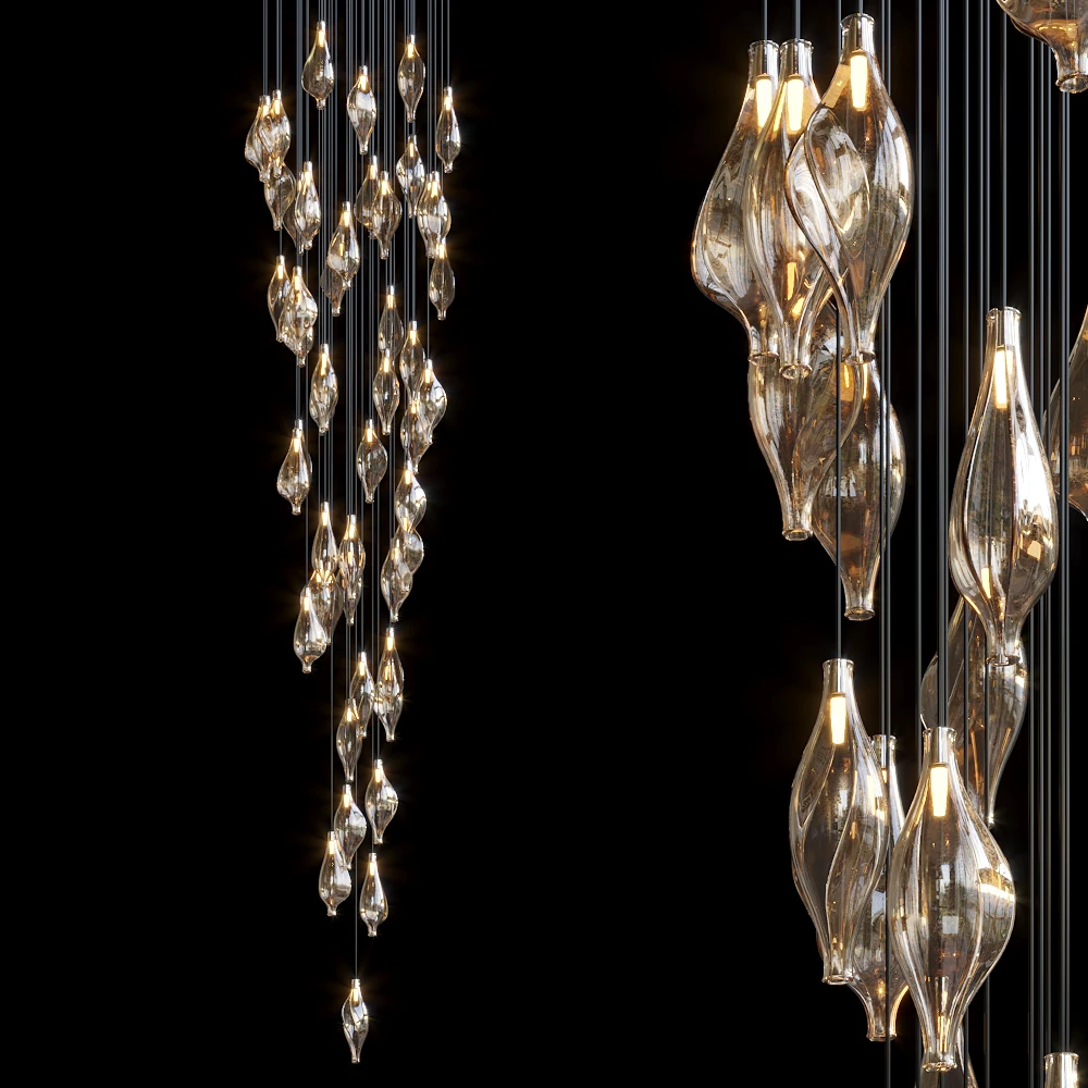 

Bespoke Project Chandelier Luxury Art Glass Lightings Amber Decorative Chandelier for Stairs Hotel Lobby Villa